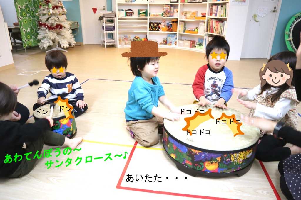 大きな太鼓は初めてかな?♪